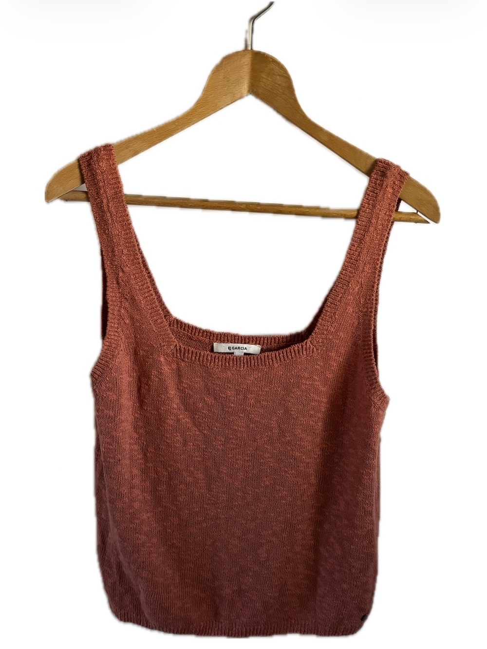 Garcia Square-Neck Cotton Blend Knit Tank in Rust